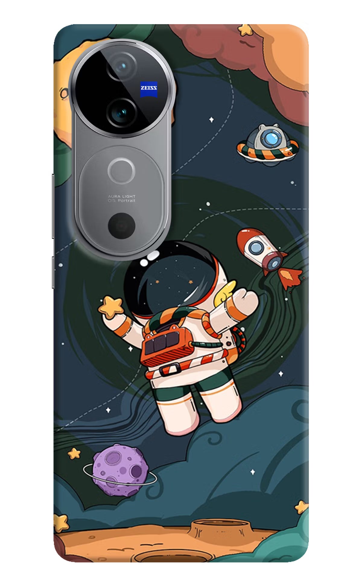 Cartoon Astronaut Vivo V40 5G Hard Case Back Cover by Casekaro