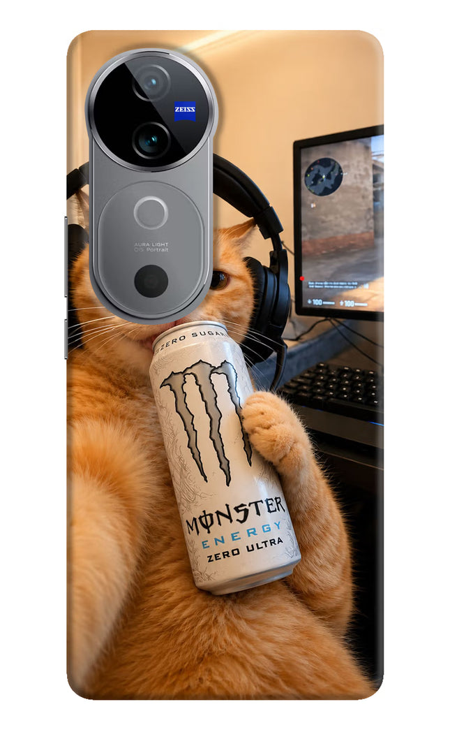 Gamer Cat Energy Vivo V40 5G Hard Case Back Cover by Casekaro