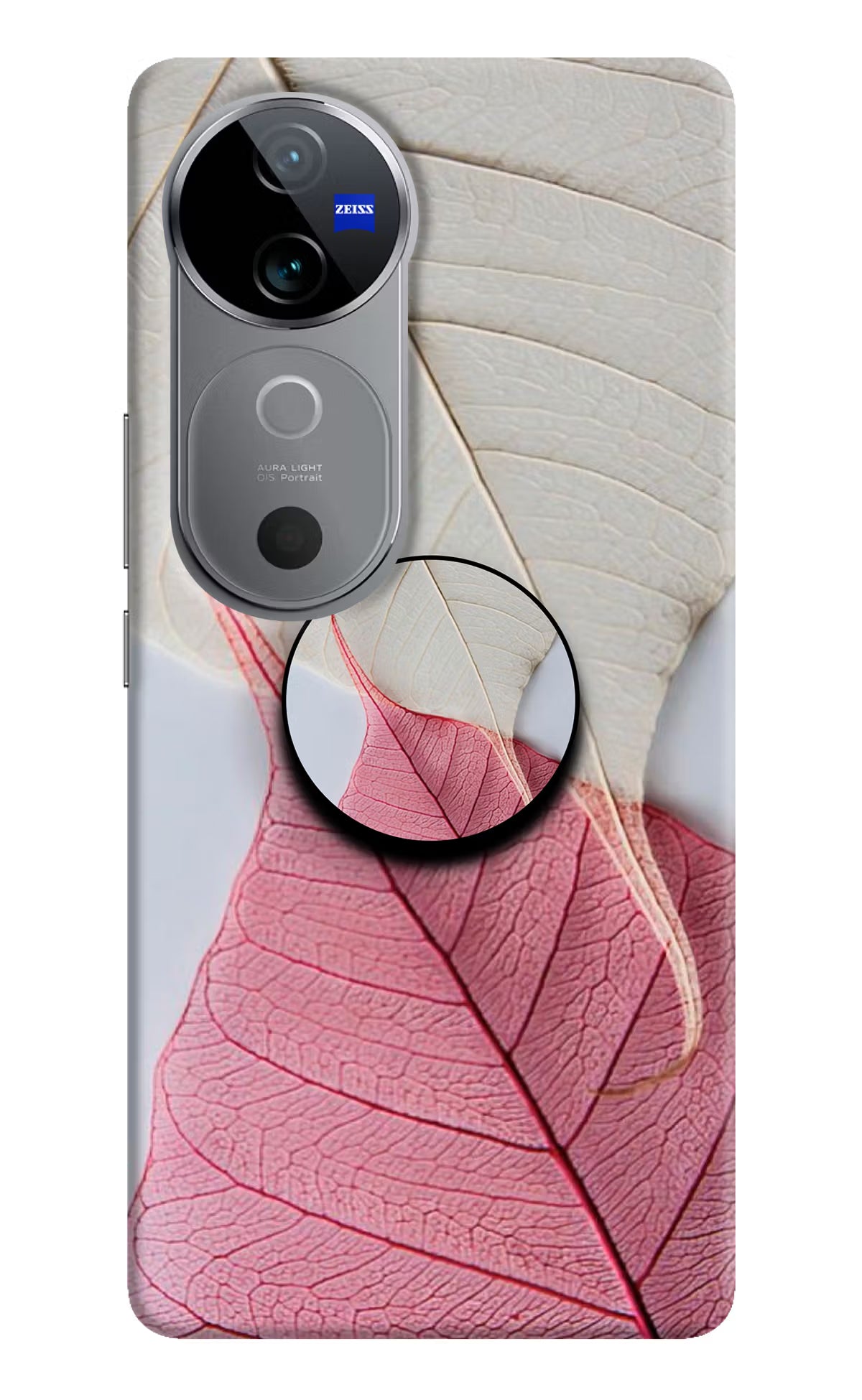 White Pink Leaf Vivo V40 5G Pop Case by Casekaro