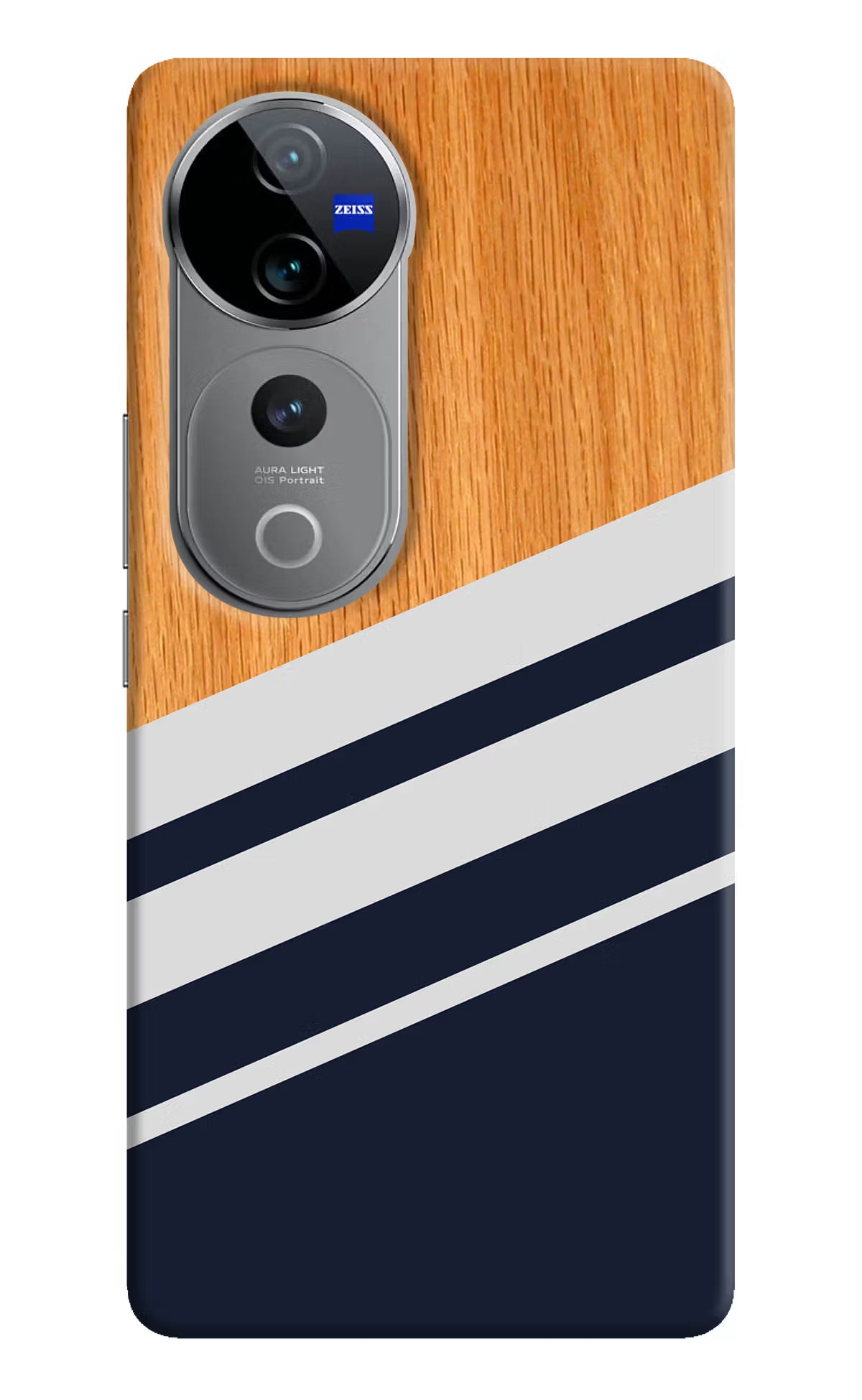 Blue and white wooden Vivo V40 Pro 5G Hard Case Back Cover by Casekaro