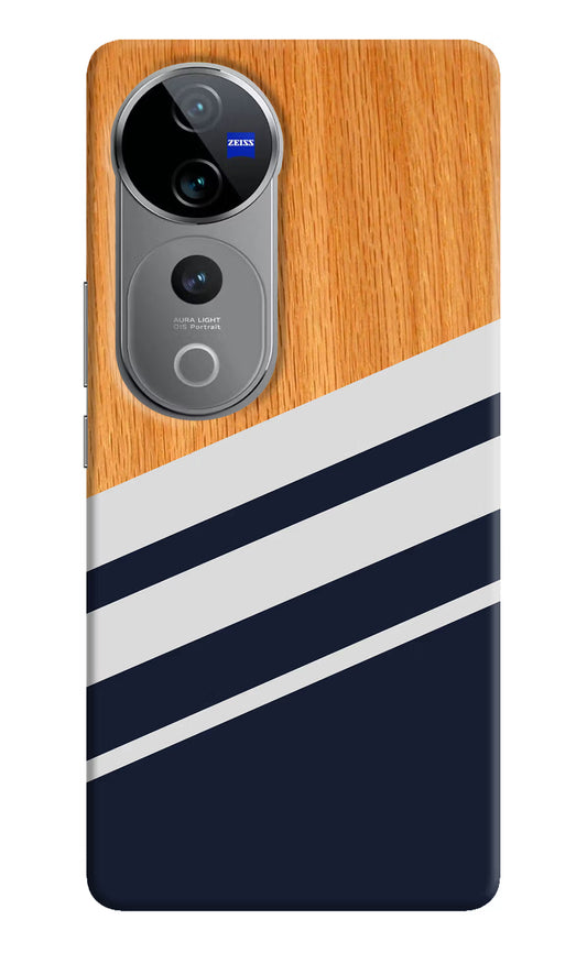 Blue and white wooden Vivo V40 Pro 5G Hard Case Back Cover by Casekaro