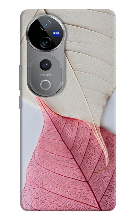 White Pink Leaf Vivo V40 Pro 5G Hard Case Back Cover by Casekaro