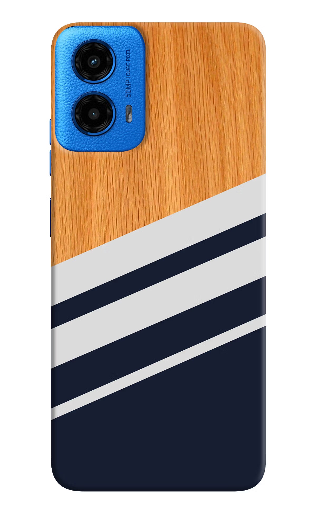 Blue and white wooden Moto G45 Hard Case Back Cover by Casekaro