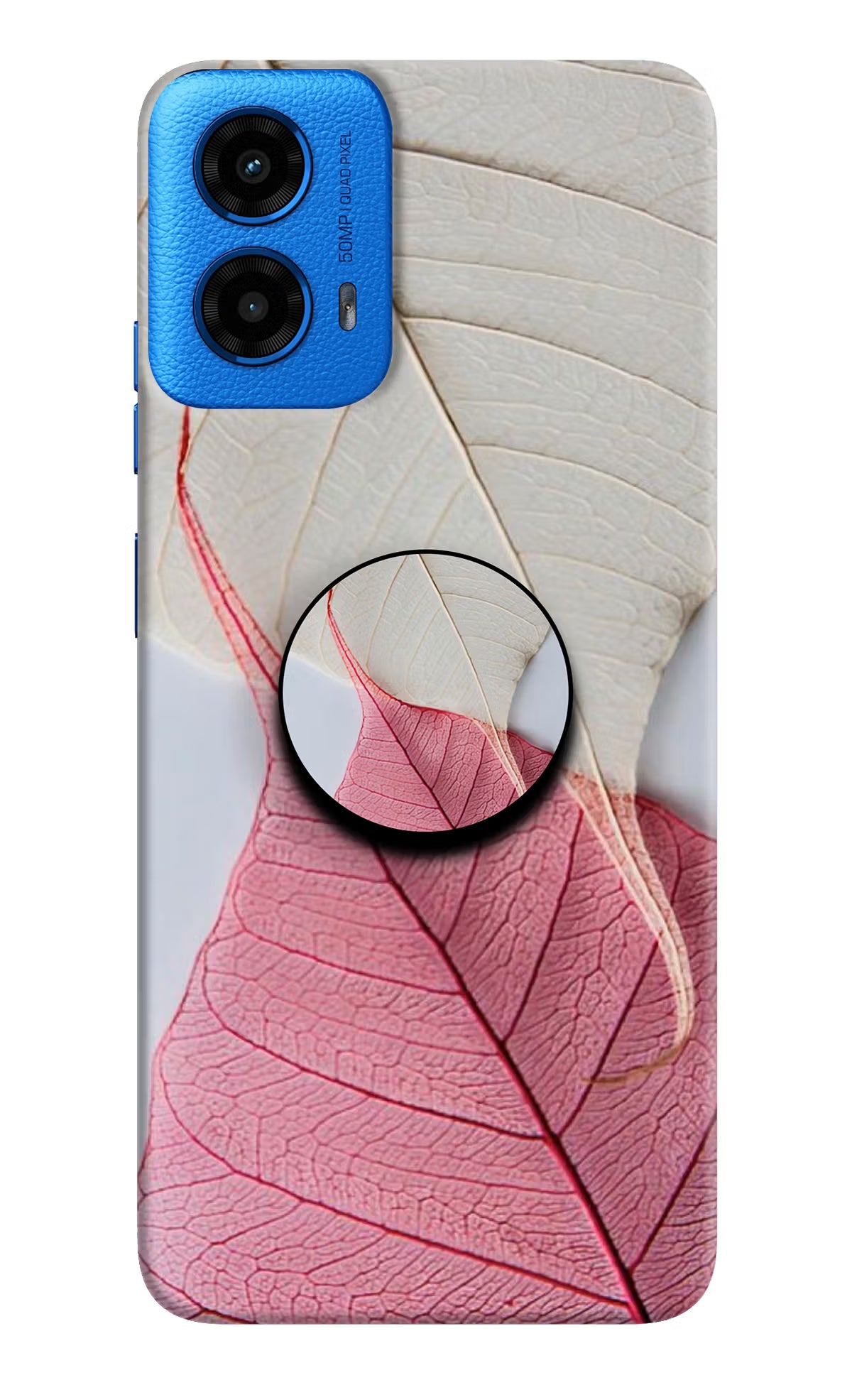 White Pink Leaf Moto G45 Pop Case by Casekaro