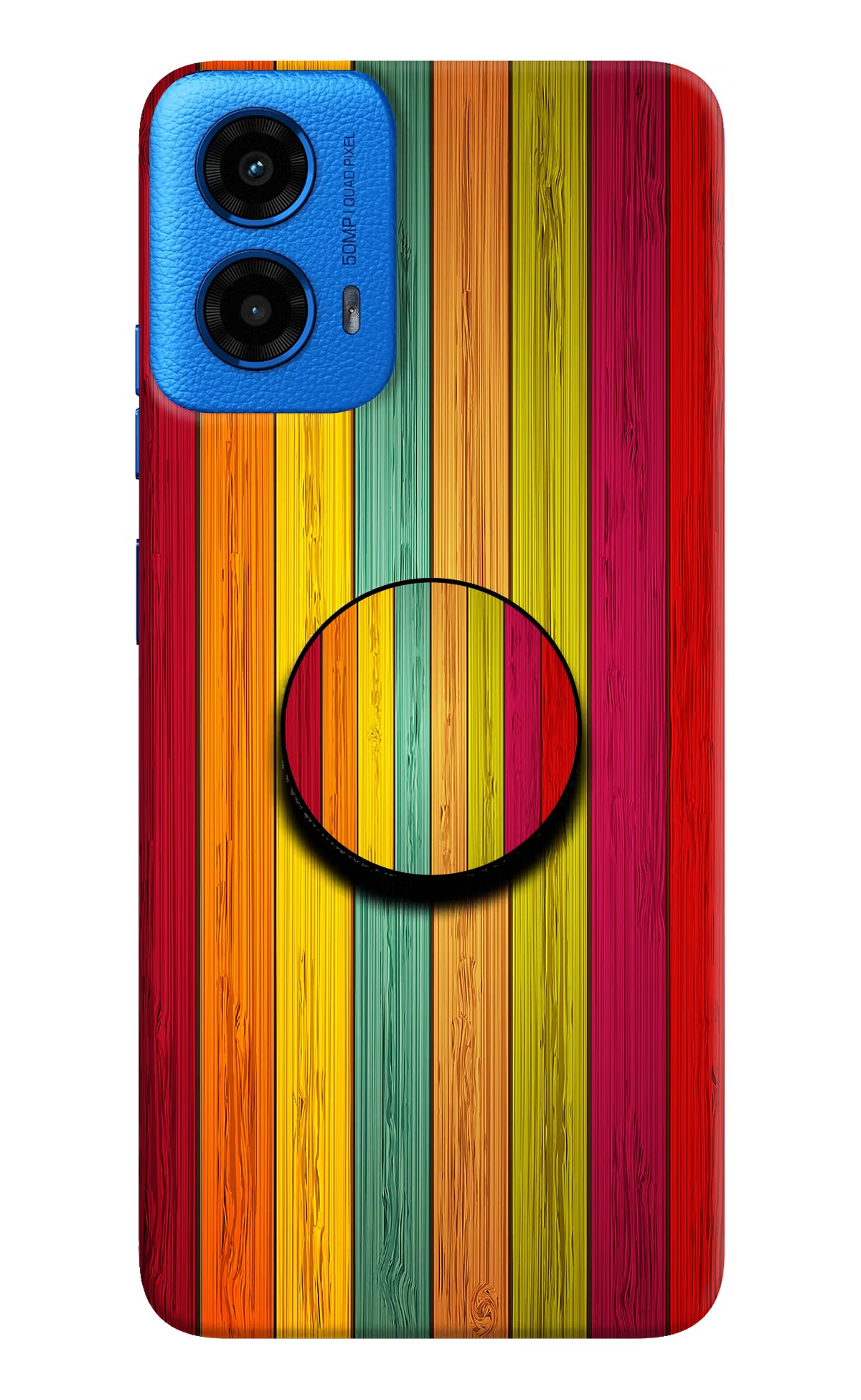 Multicolor Wooden Moto G45 Pop Case by Casekaro