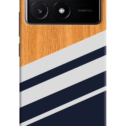 Blue and white wooden Poco X6 Pro Hard Case Back Cover by Casekaro