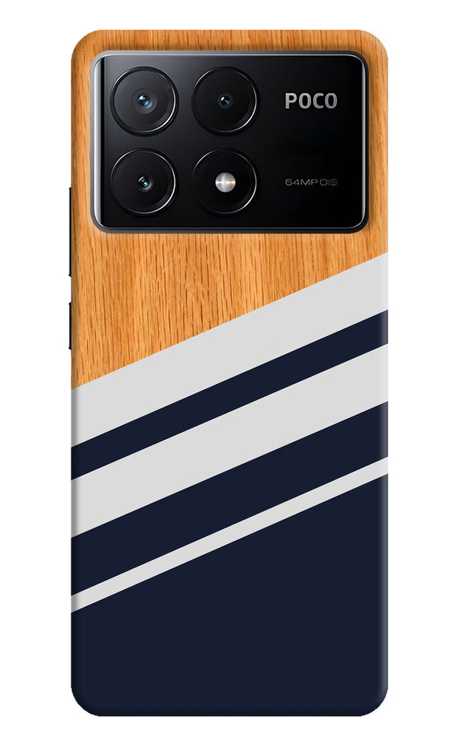 Blue and white wooden Poco X6 Pro Hard Case Back Cover by Casekaro