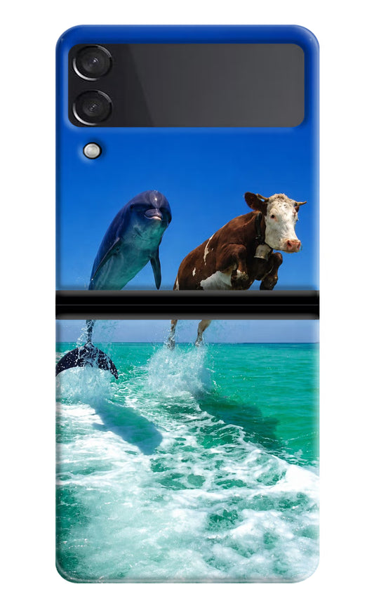 Dolphin vs Cow Samsung Galaxy Z Flip3 Hard Case Back Cover by Casekaro