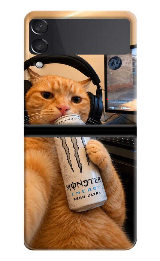 Gamer Cat Energy Samsung Galaxy Z Flip3 Hard Case Back Cover by Casekaro
