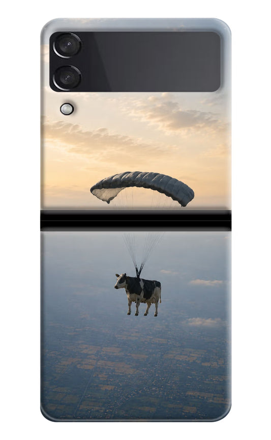 Skydiving Cow Samsung Galaxy Z Flip3 Hard Case Back Cover by Casekaro
