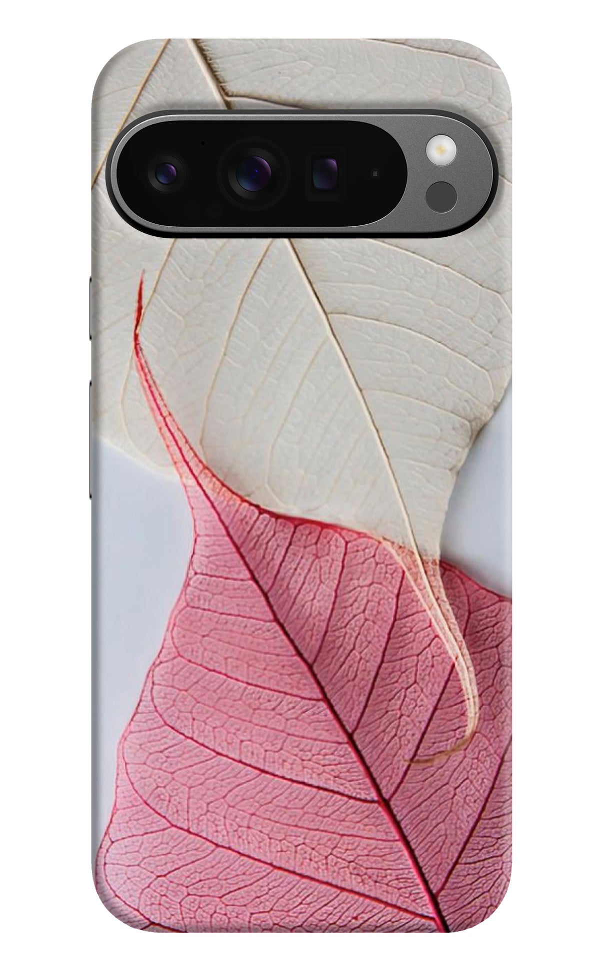 White Pink Leaf Google Pixel 9 Pro XL Back Cover