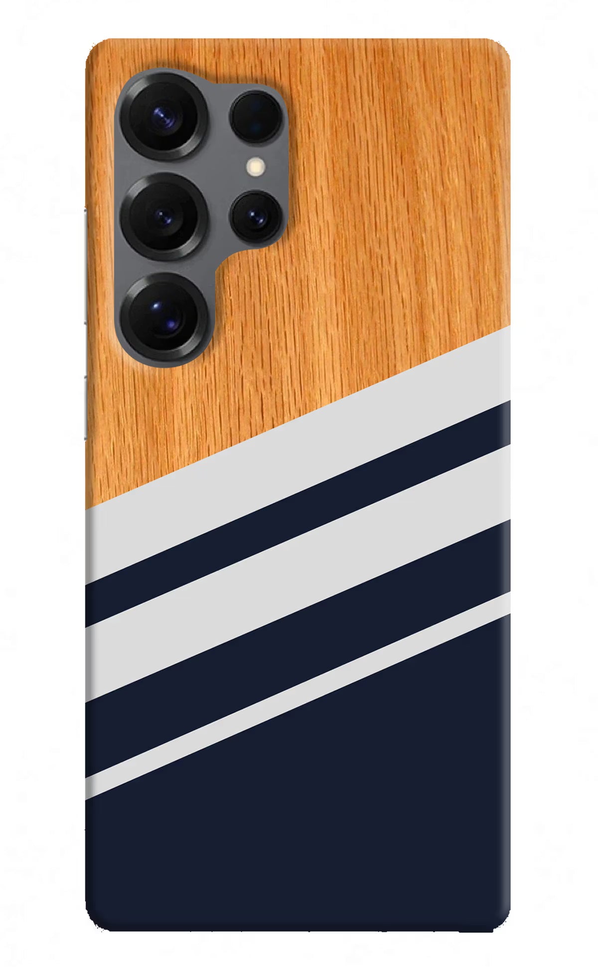 Blue and white wooden Samsung S25 Ultra Hard Case Back Cover by Casekaro