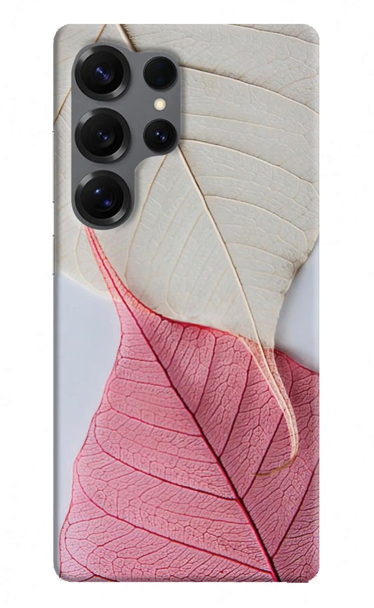 White Pink Leaf Samsung S25 Ultra Hard Case Back Cover by Casekaro