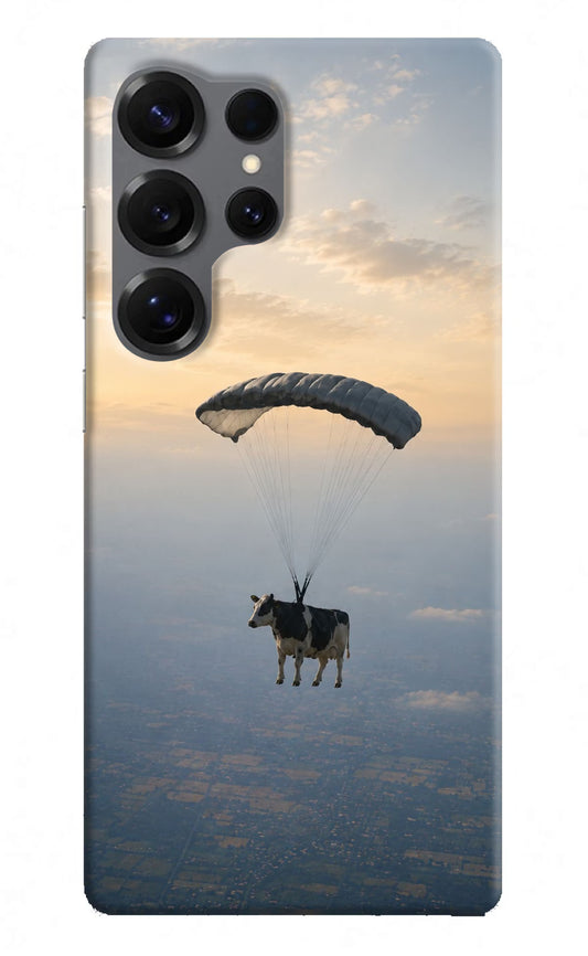 Skydiving Cow Samsung S25 Ultra Hard Case Back Cover by Casekaro