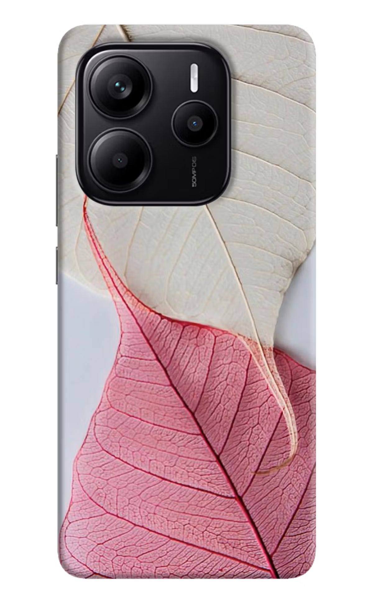 White Pink Leaf Redmi Note 14 5G Hard Case Back Cover by Casekaro