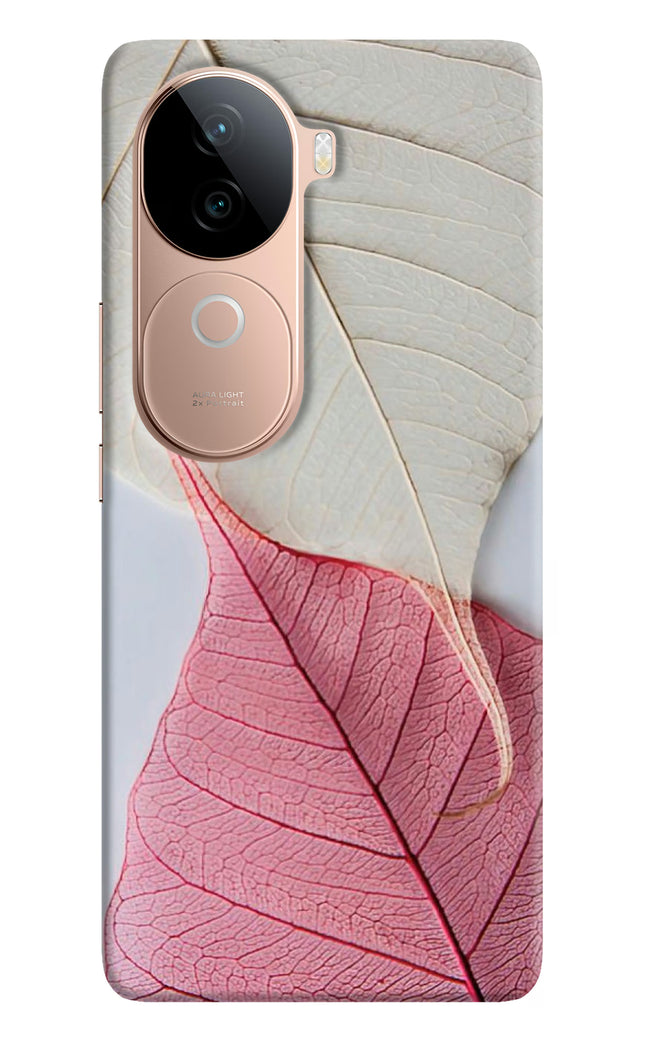 White Pink Leaf Vivo V40e 5G Hard Case Back Cover by Casekaro