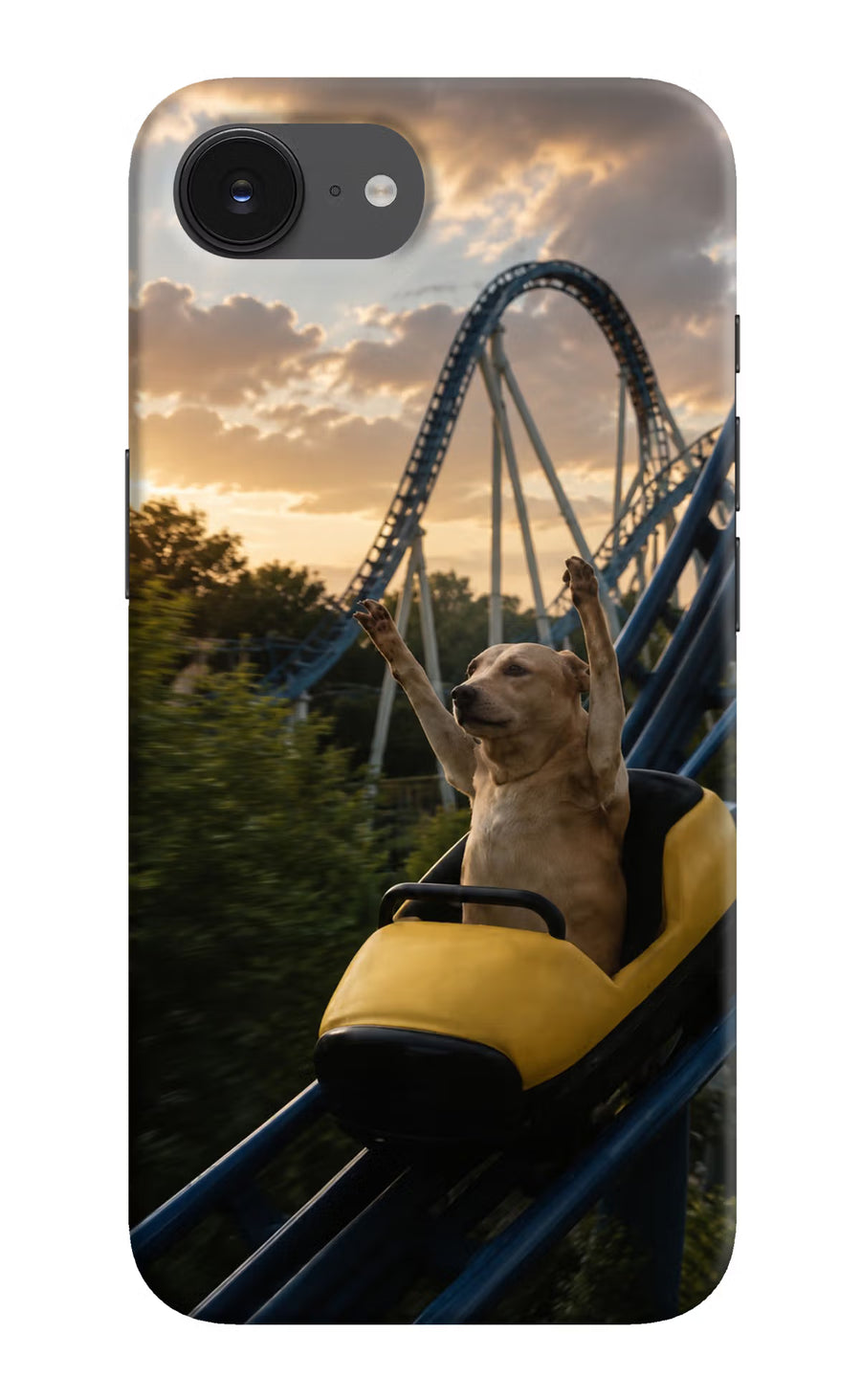 Rollercoaster Dog iPhone 16e Back Cover, Hard case