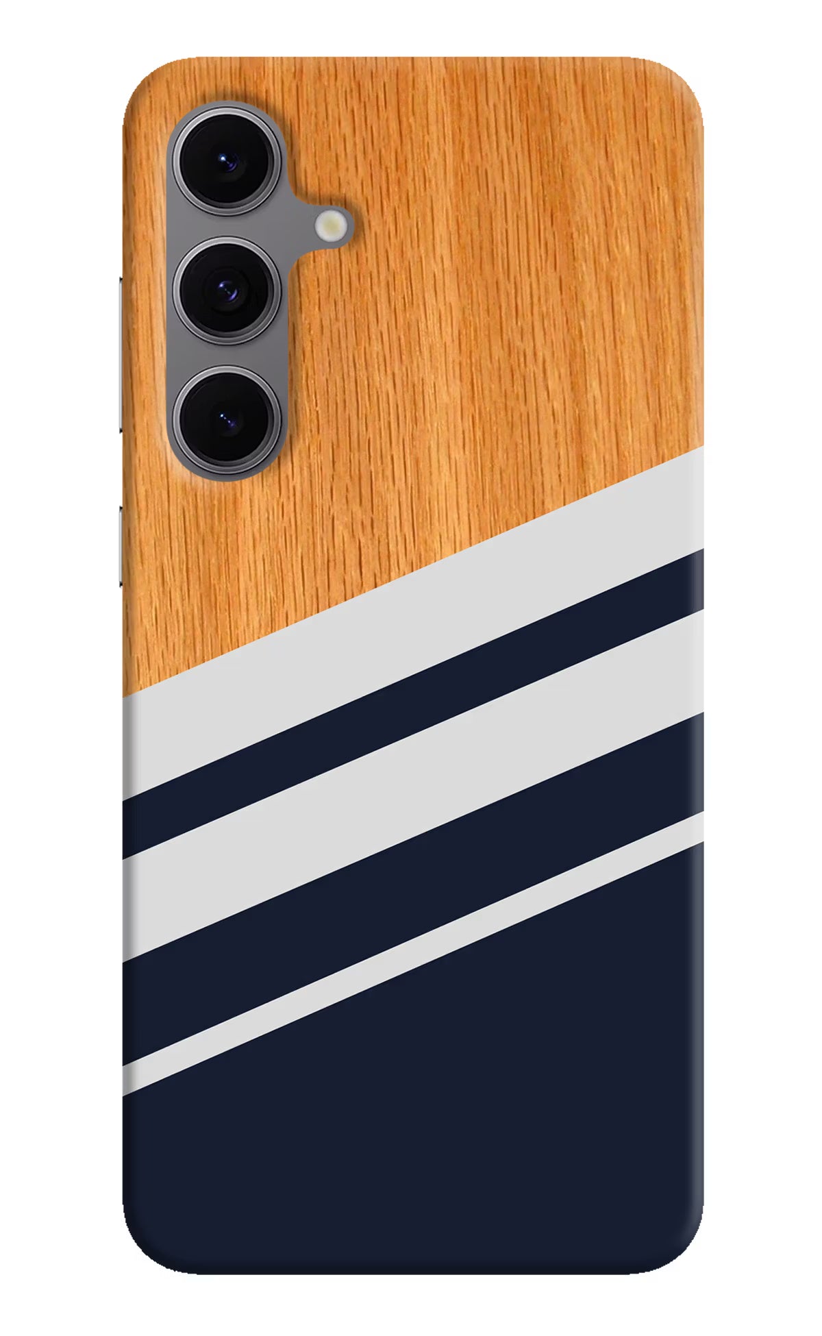 Blue and white wooden Samsung S24 FE 5G Hard Case Back Cover by Casekaro