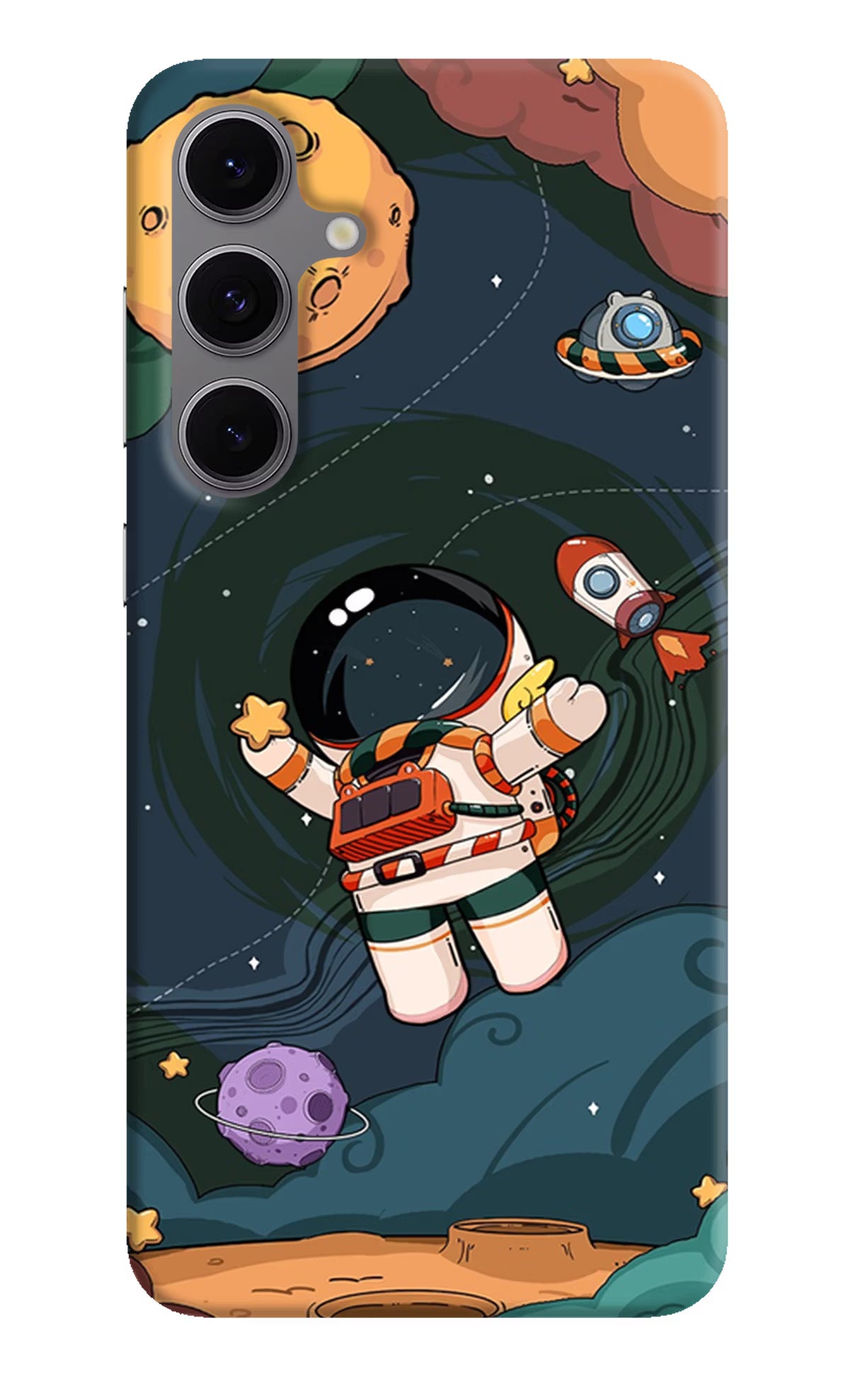 Cartoon Astronaut Samsung S24 FE 5G Hard Case Back Cover by Casekaro