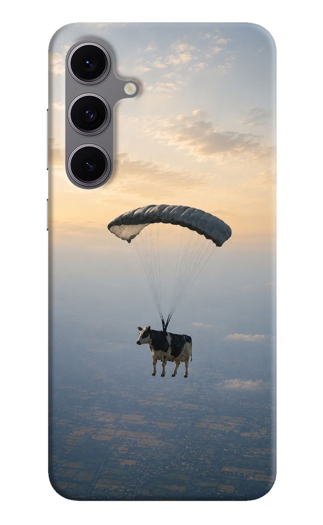 Skydiving Cow Samsung S24 FE 5G Hard Case Back Cover by Casekaro