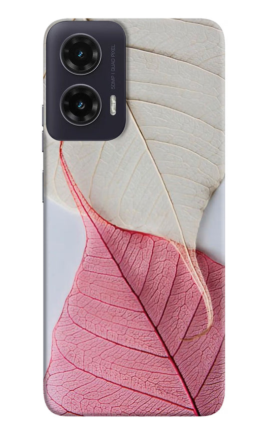White Pink Leaf Moto G35 5G Hard Case Back Cover by Casekaro