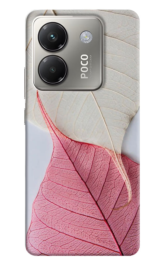 White Pink Leaf Poco M7 Pro 5G Back Cover