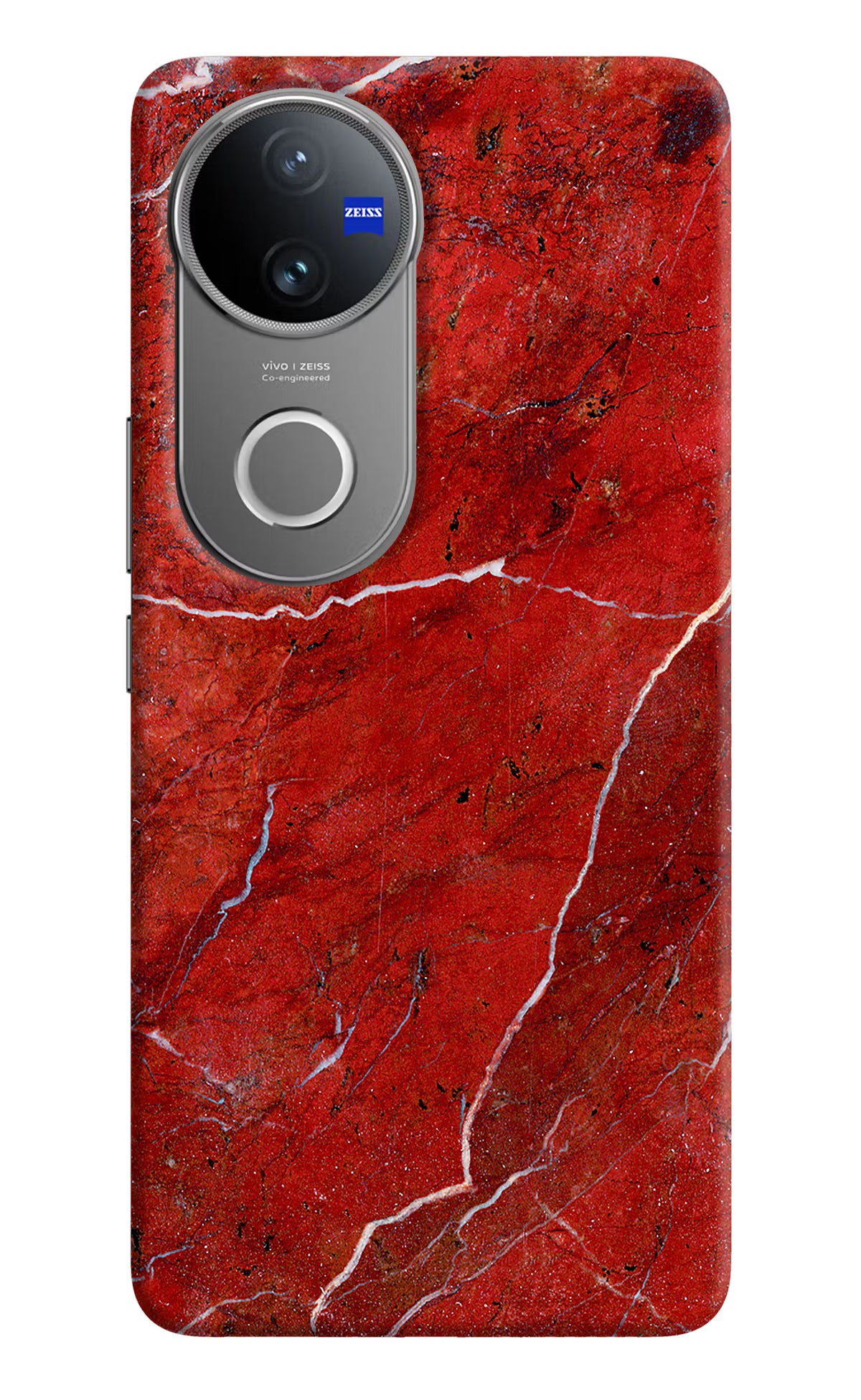 Red Marble Design Vivo V50 5G Hard Case Back Cover by Casekaro