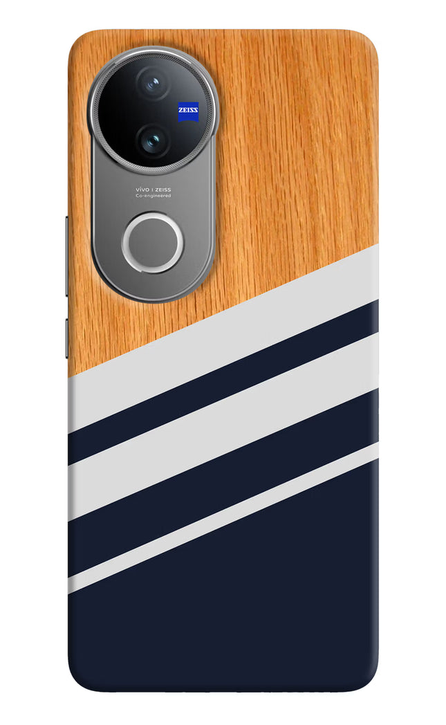Blue and white wooden Vivo V50 5G Hard Case Back Cover by Casekaro