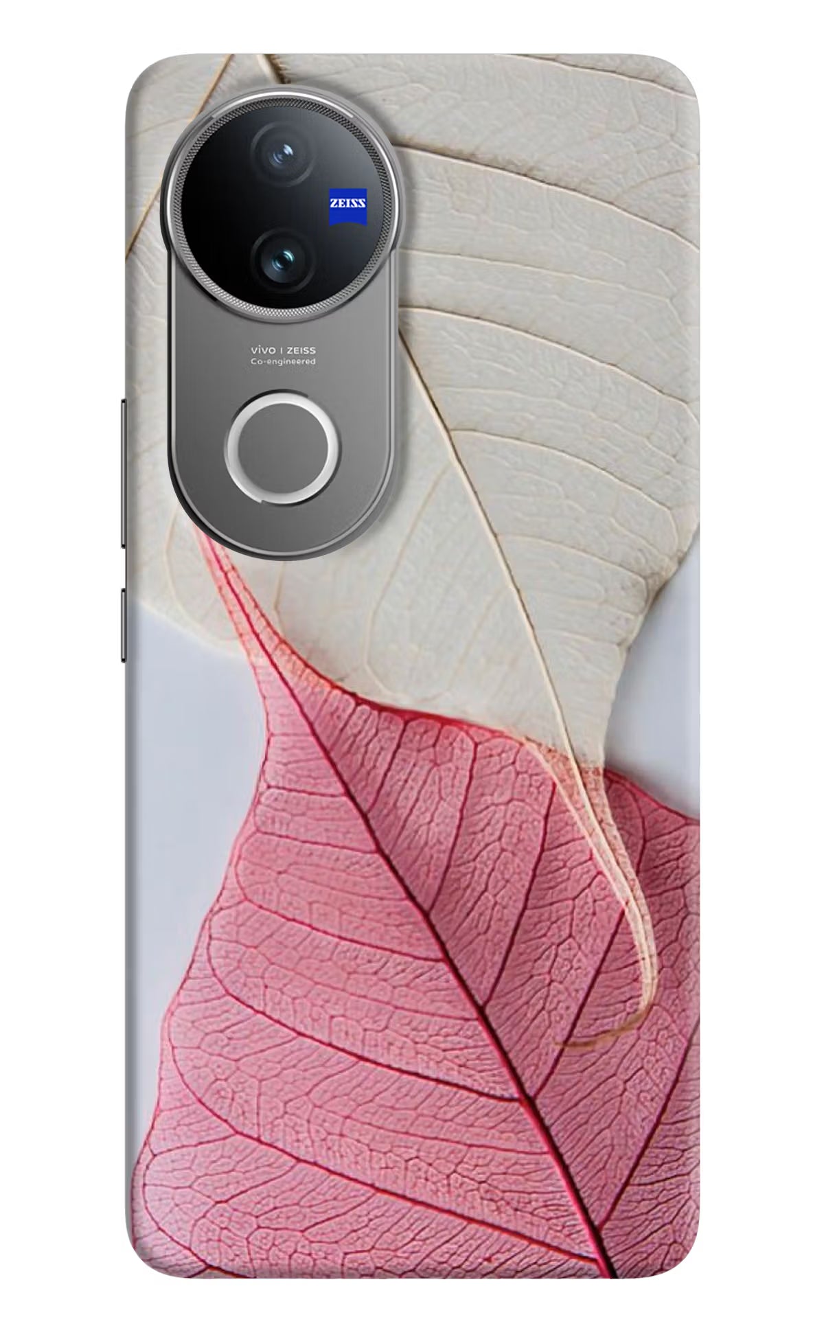 White Pink Leaf Vivo V50 5G Hard Case Back Cover by Casekaro