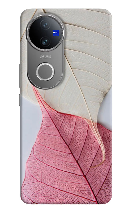 White Pink Leaf Vivo V50 5G Hard Case Back Cover by Casekaro