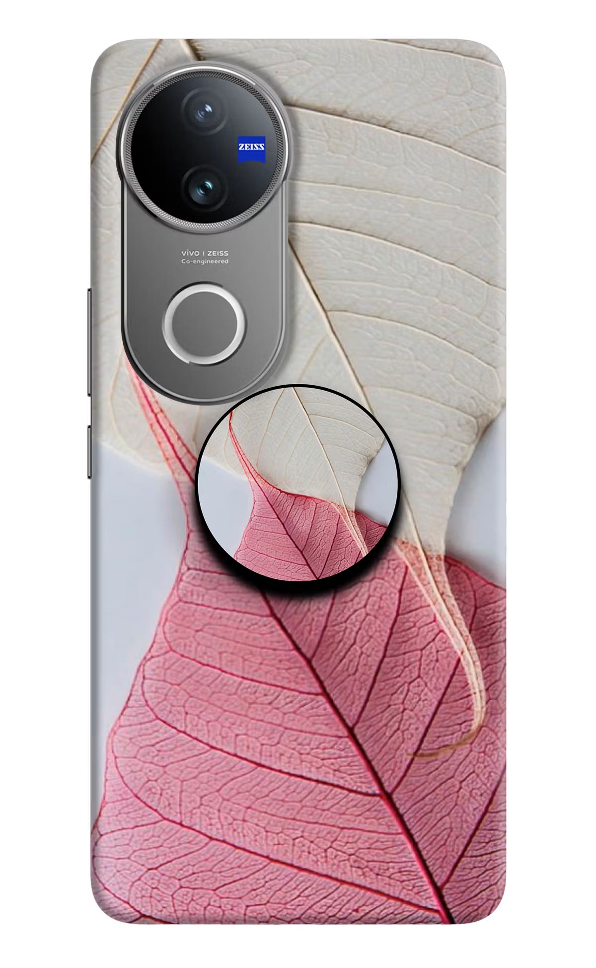 White Pink Leaf Vivo V50 5G Pop Case by Casekaro