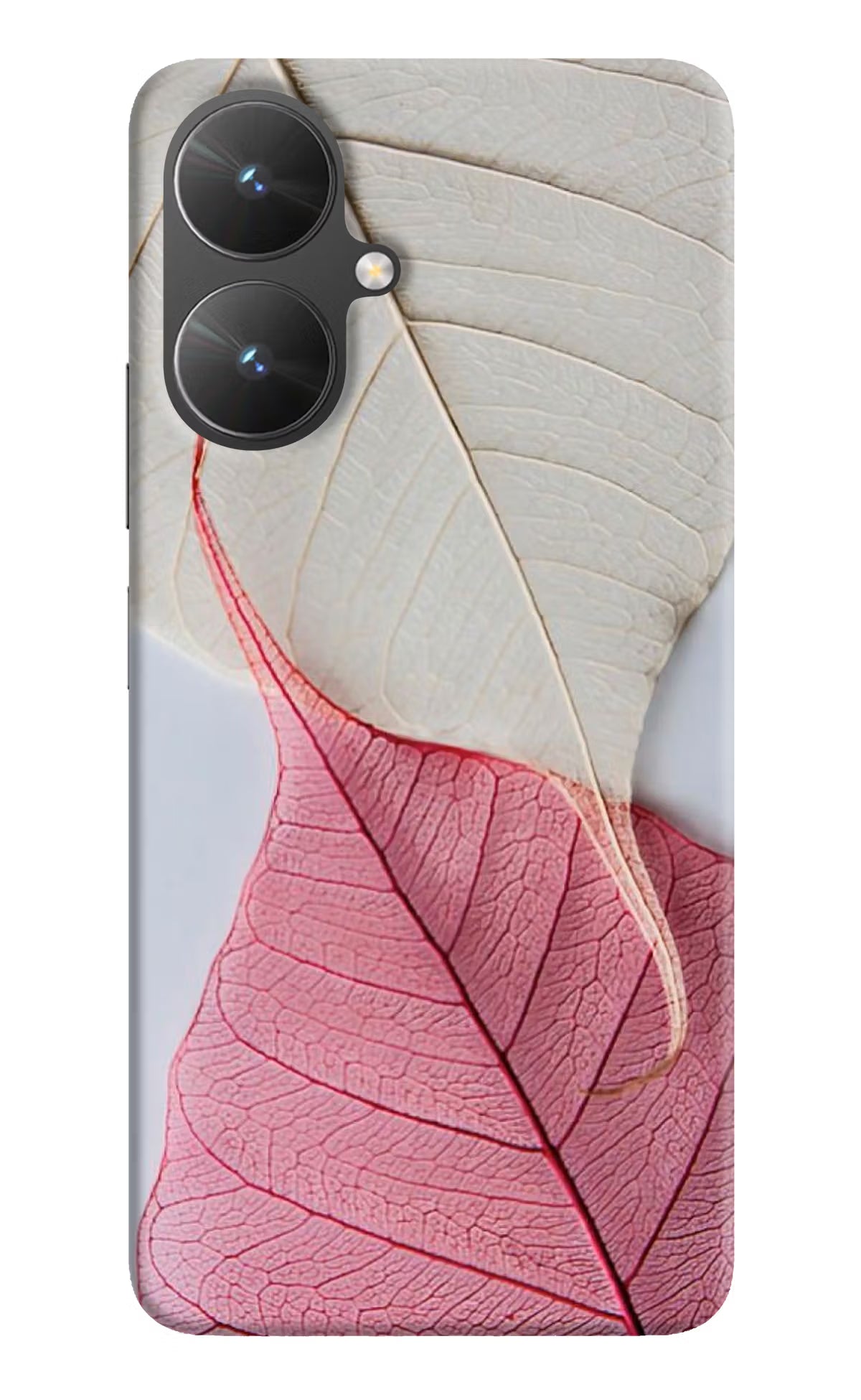 White Pink Leaf Poco M6 5G Hard Case Back Cover by Casekaro