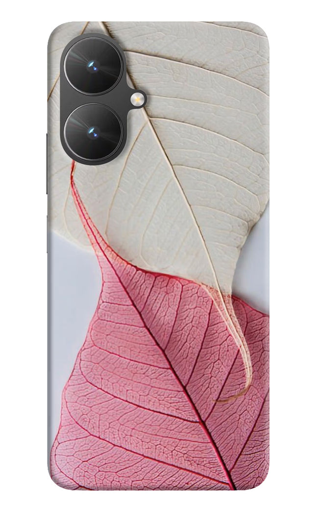 White Pink Leaf Poco M6 5G Hard Case Back Cover by Casekaro