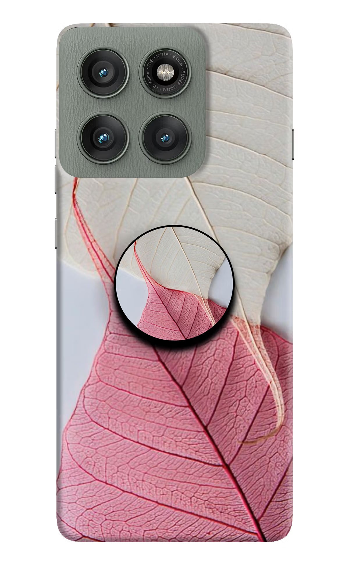 White Pink Leaf Moto Edge 60 Pro Pop Case by Casekaro