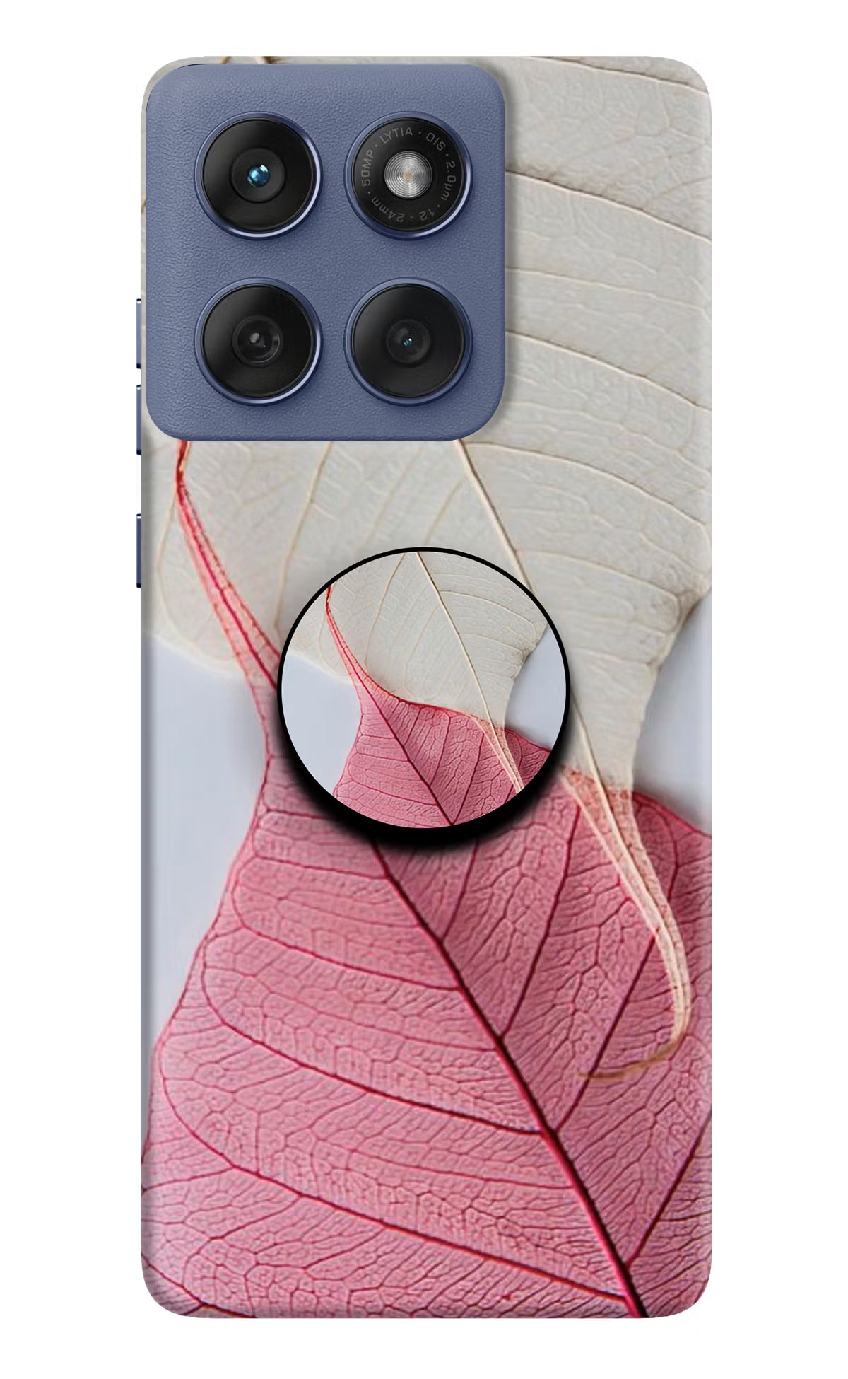 White Pink Leaf Moto Edge 60 Fusion Pop Case by Casekaro