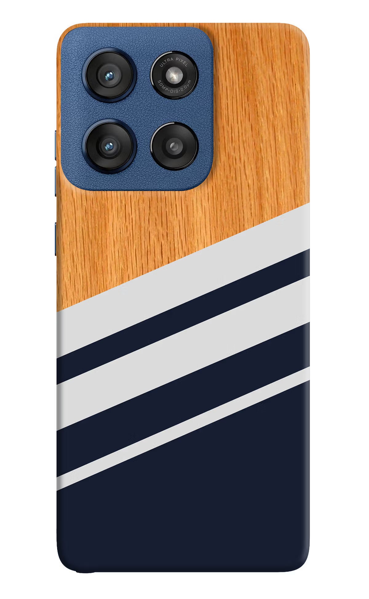 Blue and white wooden Moto Edge 60 Stylus Hard Case Back Cover by Casekaro