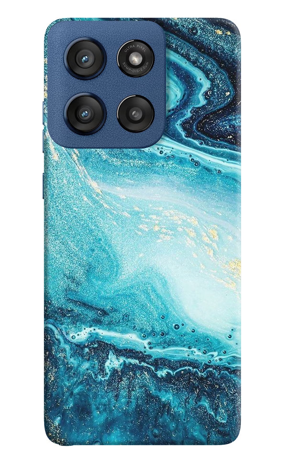 Blue Glitter Marble Moto Edge 60 Stylus Hard Case Back Cover by Casekaro
