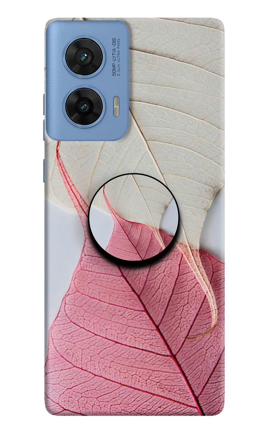 White Pink Leaf Moto G96 5G Pop Case, Hard case