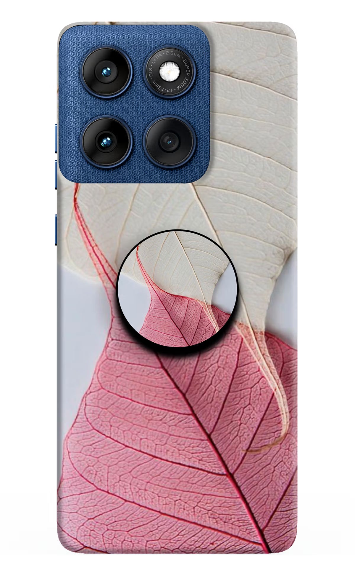 White Pink Leaf Moto Edge 60 Pop Case by Casekaro