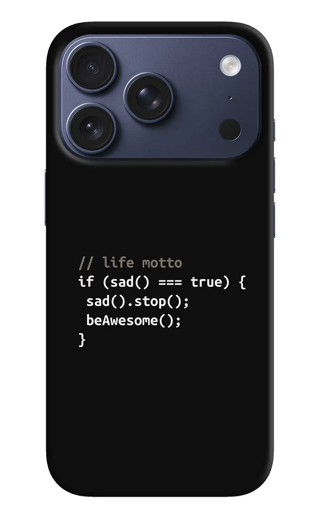 Life Motto Code iPhone 17 Pro Hard Case Back Cover by Casekaro