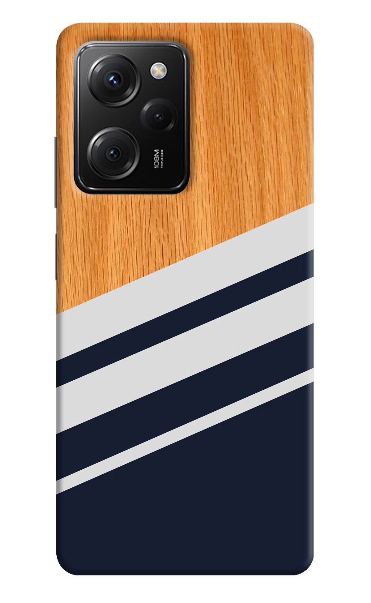 Blue and white wooden Poco X5 Pro 5G Hard Case Back Cover by Casekaro