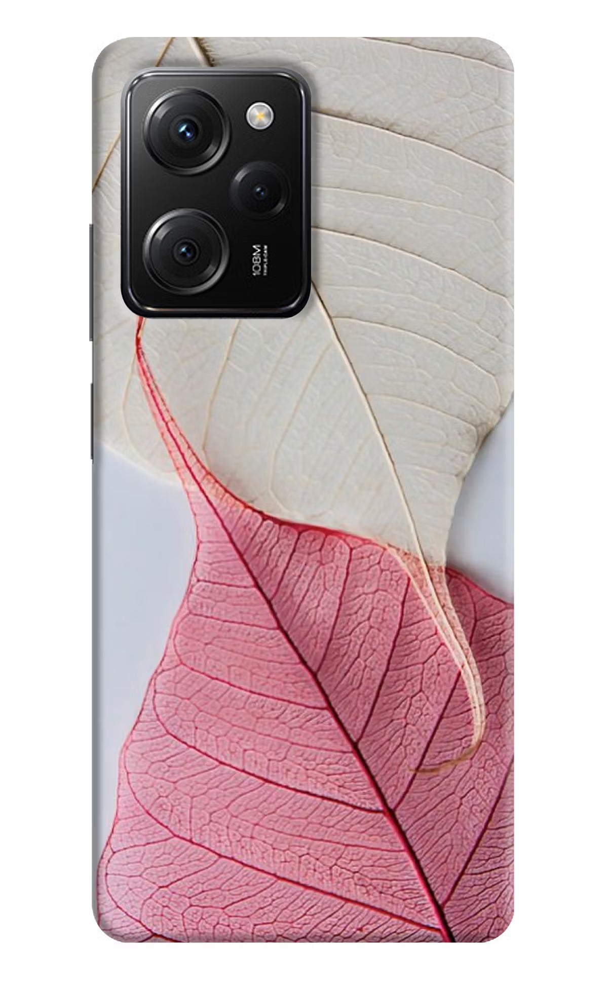 White Pink Leaf Poco X5 Pro 5G Hard Case Back Cover by Casekaro