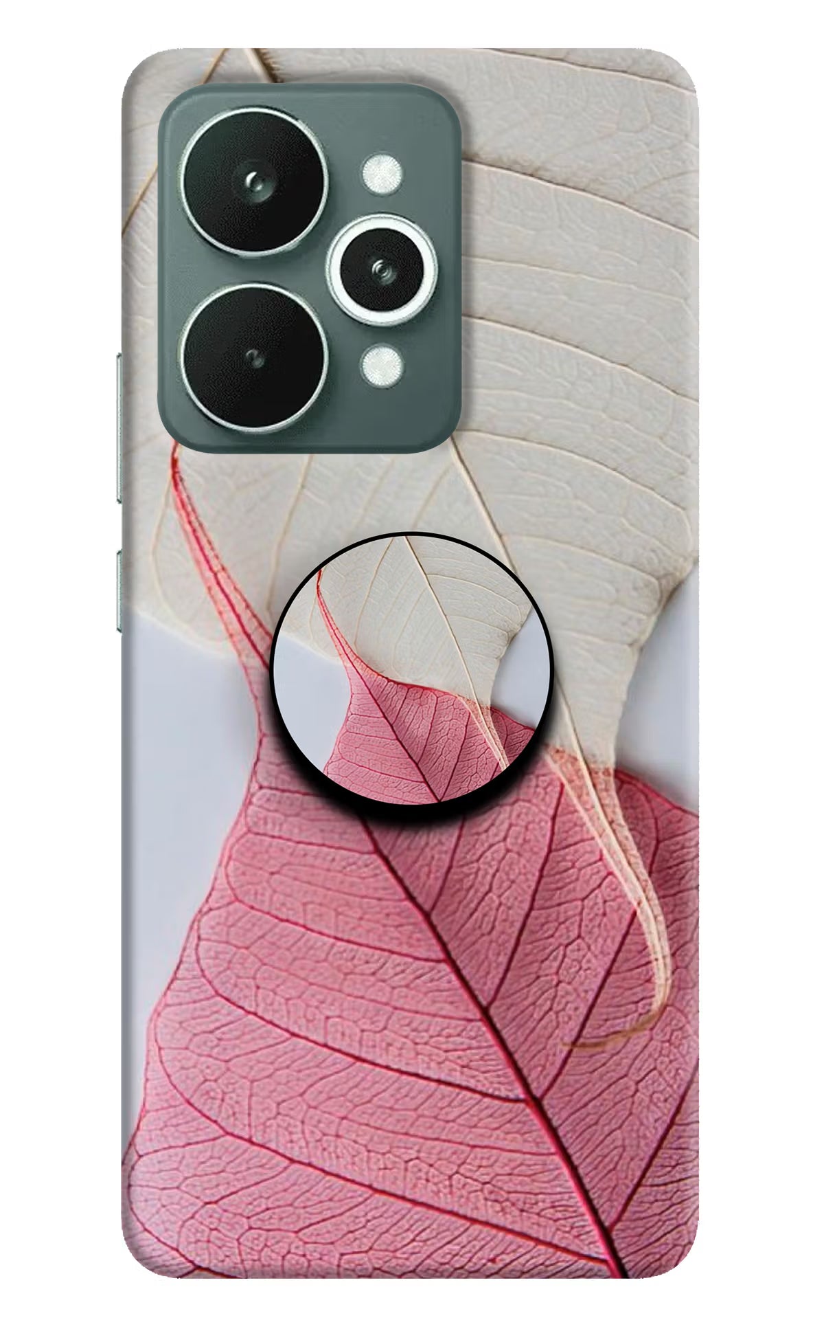 White Pink Leaf Realme 15 Pop Case by Casekaro