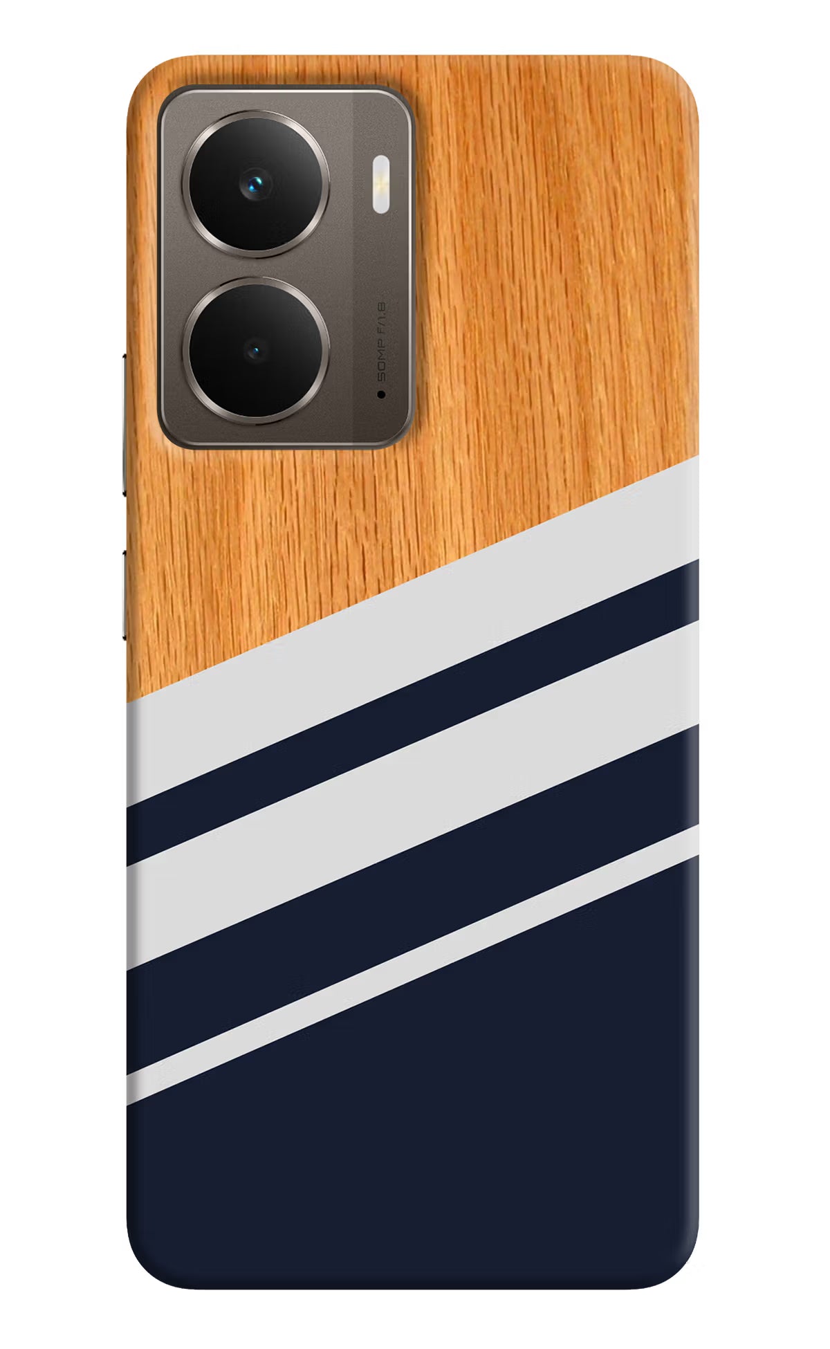 Blue and white wooden Realme P3 Hard Case Back Cover by Casekaro