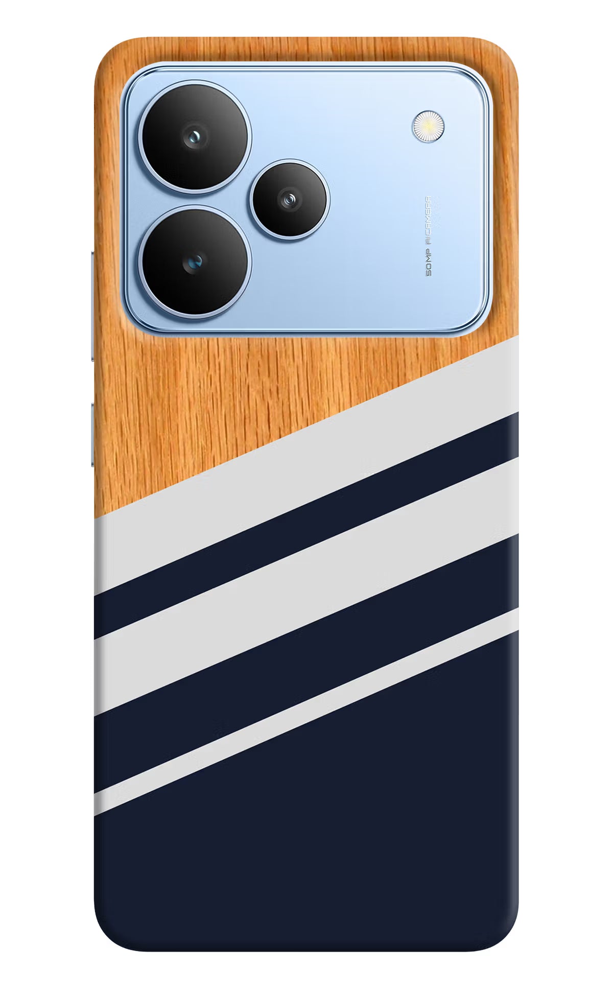 Blue and white wooden Realme P4 Hard Case Back Cover by Casekaro
