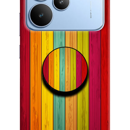 Multicolor Wooden Realme P4 Pop Case by Casekaro