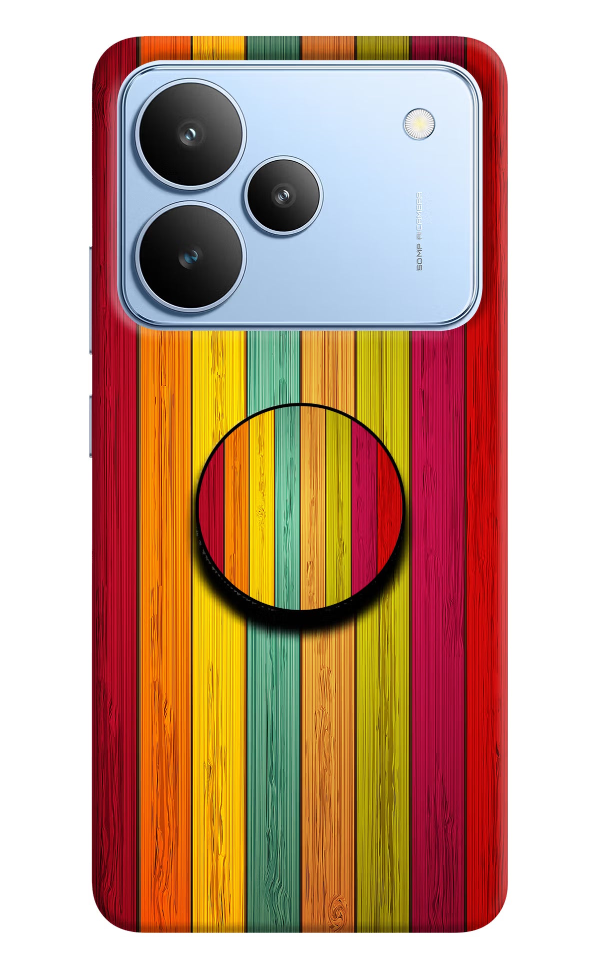 Multicolor Wooden Realme P4 Pop Case by Casekaro