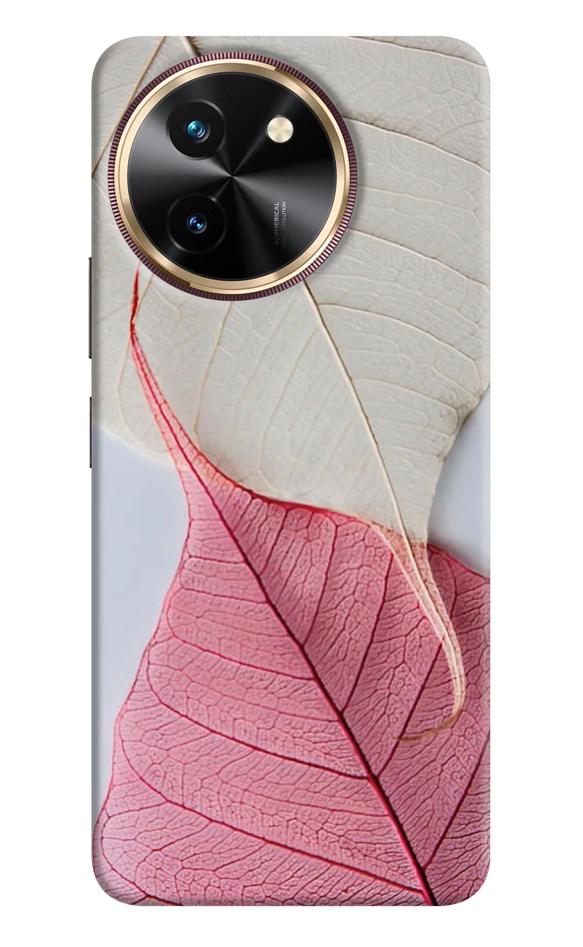 White Pink Leaf Vivo T3x Hard Case Back Cover by Casekaro