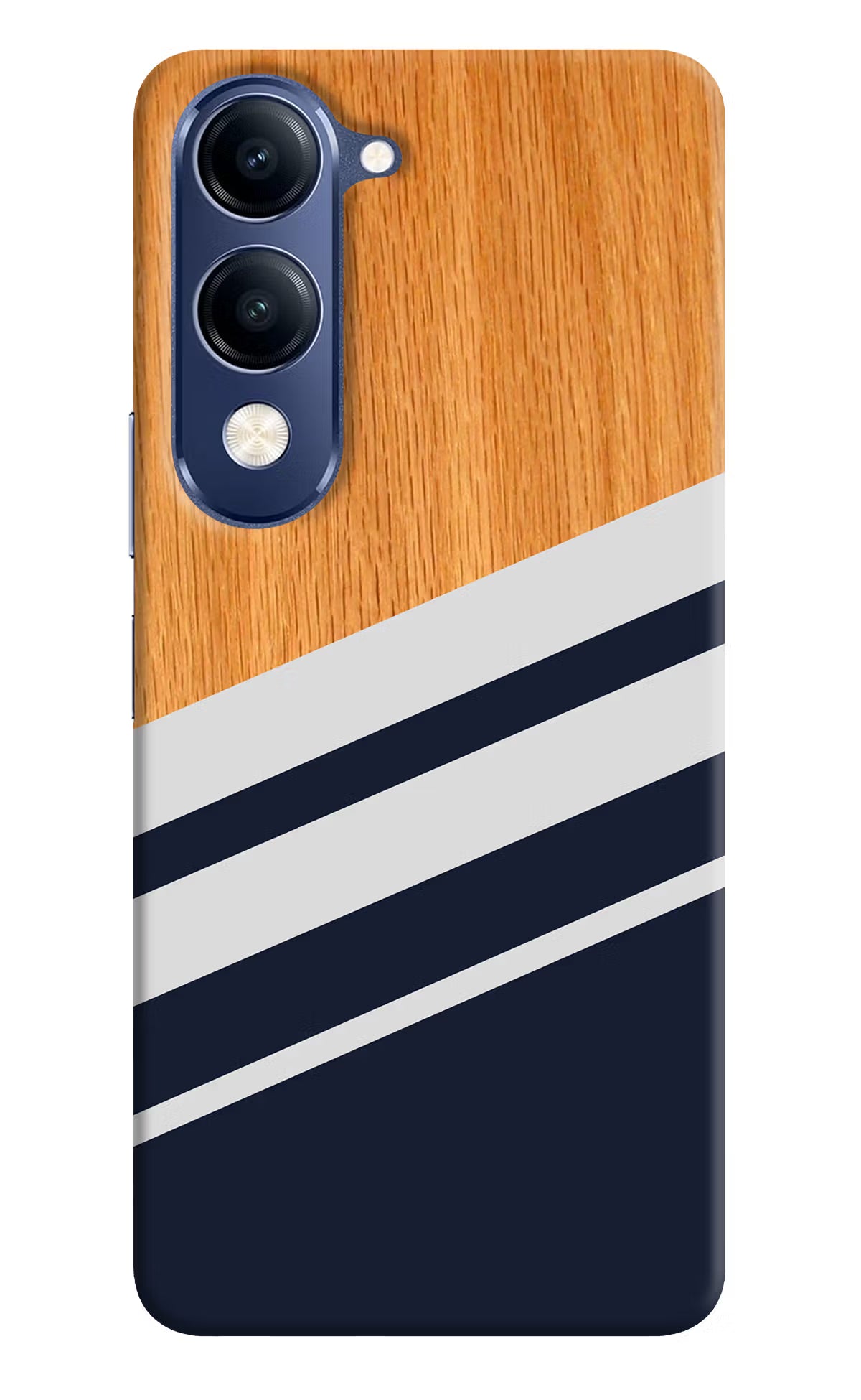 Blue and white wooden Vivo V40 Lite Hard Case Back Cover by Casekaro