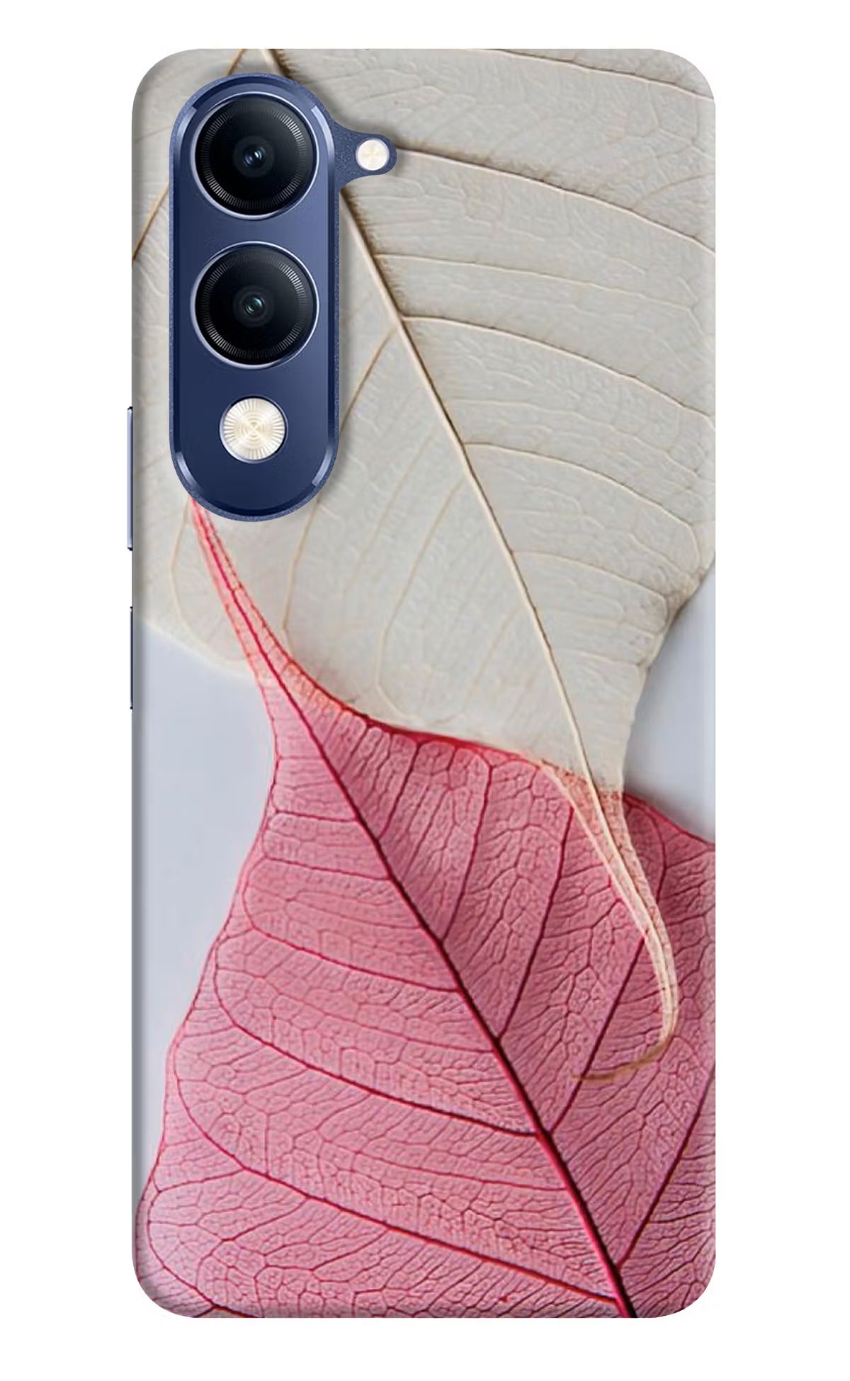 White Pink Leaf Vivo V40 Lite Hard Case Back Cover by Casekaro